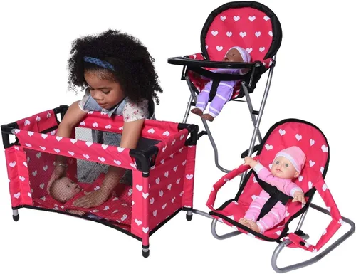 Miniatura 4 de Juego de accesorios para muñecas de bebé, cuna para muñecas 3-1, silla alta y asiento de gorila. Accesorios de muñeca de 18 pulgadas con cama