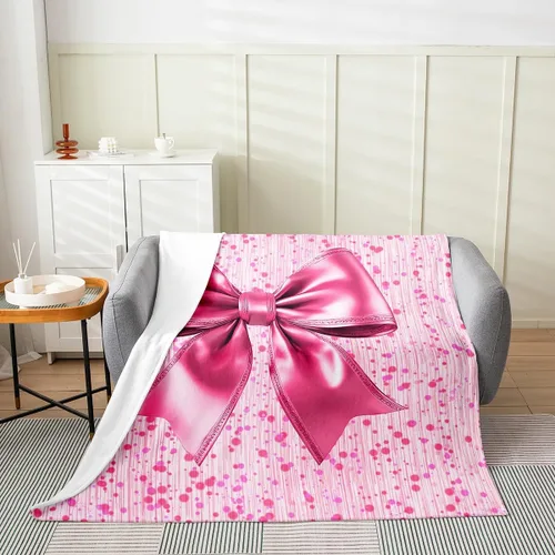 Miniatura 16 de Erosebridal Black Ribbon Bow Fleece Throw Blanket 40"x50" - Ultra-Soft for Couch Sofa Bed,Geometric Stripes Flannel Blanket,Princess Style Bowknot