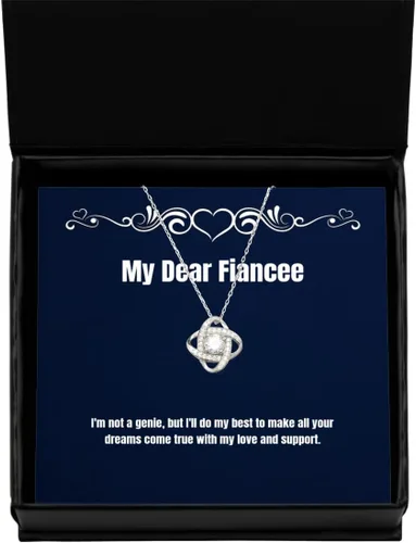 Love Fiancee Gifts, I'm not a Genie, but I'll do My Best to Make All Your Dreams Come, Fun Love Knot Silver Necklace for from, Wedding Gift Ideas,