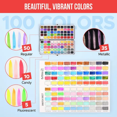 Miniatura 5 de Juego de pintura de acuarela premium con 100 colores brillantes y bloc de papel para principiantes y profesionales - Kit de pintura y suministros