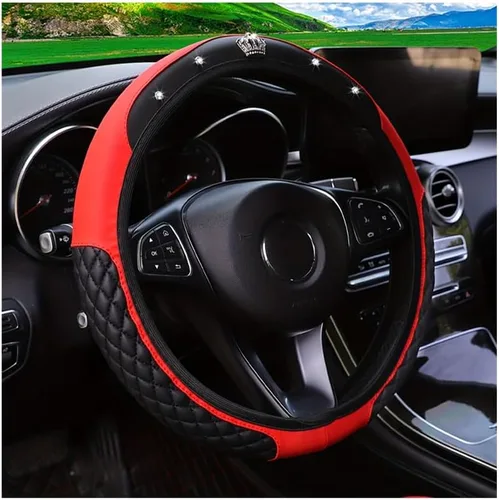 Miniatura 18 de Funda brillante para volante de automóvil, protector de cuero con diamantes de imitación de cristal para automóvil, accesorios de decoración