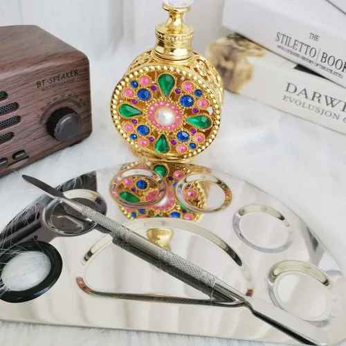 Miniatura 4 de Paleta de maquillaje de acero inoxidable, paleta cosmética de 6 pozos con espátula para arte de uñas, sombra de ojos, mezcla, base, pintura