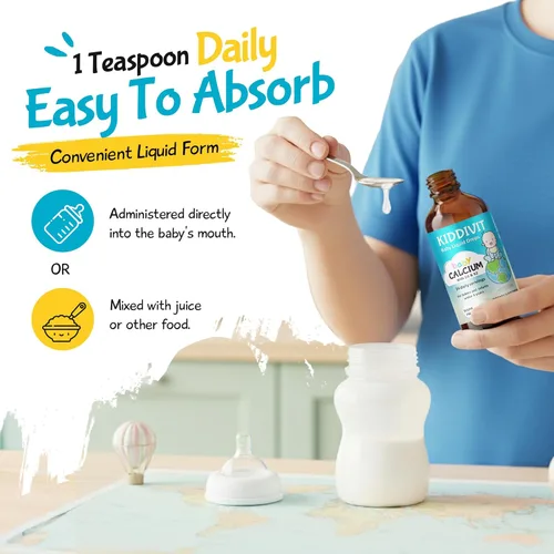 Miniatura 4 de Gotas líquidas de calcio para bebés con vitamina D3 y K2 – Suplemento de apoyo para el crecimiento y huesos suaves – 24 porciones diarias – Fibra
