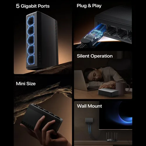 Miniatura 2 de Tenda Conmutador Ethernet Gigabit no administrado de 5 puertos, divisor Ethernet, concentrador de red, 5 puertos de 10/100/1000Mbps, Plug & Play