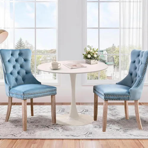 Miniatura 18 de Juego de 6 Sillas de Comedor Tapizadas de Terciopelo, Sillas Laterales de Cocina de Estilo Moderno con Ribete de Tachuelas y Patas de Madera, Anillo