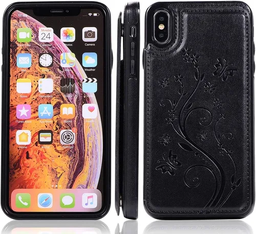 Miniatura 4 de Funda de teléfono para iPhone Xs Max de 6.5 pulgadas 2018 con protector de pantalla de vidrio templado, tarjetero con tapa de cuero para celular i X