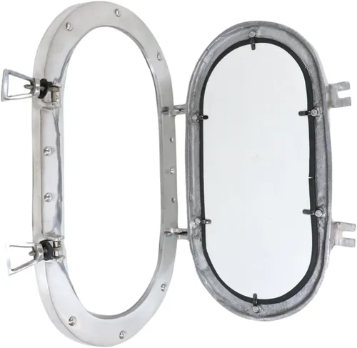 Miniatura 4 de Ebros Gift Espejo de pared plegable de aluminio pulido náutico marino ovalado ojo de buey plegable decoración de 19 pulgadas de alto océano marinero