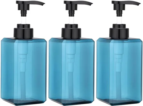 Miniatura 29 de Suream Botellas de prensa de bomba recargables de 9.5 onzas, dispensador de champú y acondicionador de plástico, botella vacía cosmética Azul pavo
