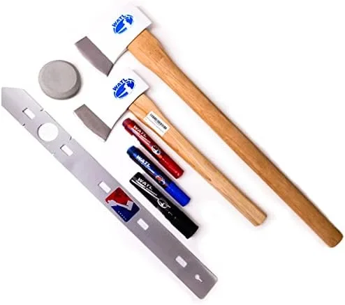 Kit de inicio oficial de la World Axe Throwing League con hacha, hacha, plantilla de objetivo, marcadores y piedra de afilar