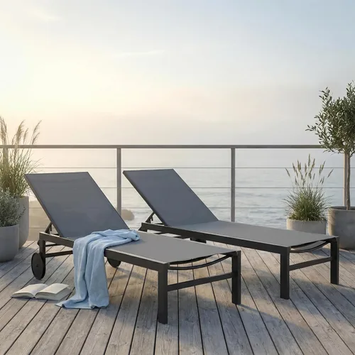 Miniatura 8 de SUNLEI Juego de 2 tumbonas para patio al aire libre, sillas de piscina ajustables con ruedas, sillas de bronceado reclinables de aluminio para Gris