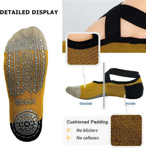 Miniatura 65 de Ozaiic - Calcetines de yoga para mujer con correas y agarres antideslizantes, ideales para pilates, Pure Barre, ballet, danza y entrenamiento