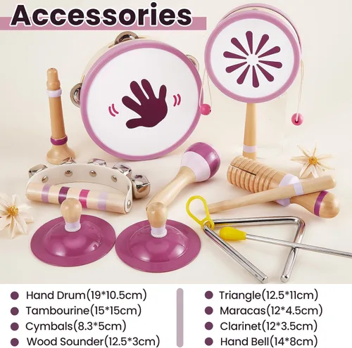 Miniatura 5 de BUYGER Instrumentos musicales de madera para niños pequeños de 1 a 3 años, instrumentos de percusión Montessori para bebés, juguetes musicales