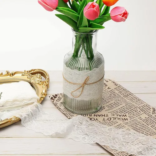 Miniatura 6 de VGOODALL Cinta de encaje de boda nupcial de 3 pulgadas de ancho, 10 yardas, ribete elástico de encaje floral para decoración, envoltura de regalos