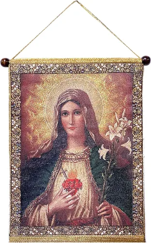 Needzo Tapiz de pared de Madonna Virgen María, icono católico de los Sagrados Corazones de María, icono para colgar en la pared, 14 pulgadas, icono