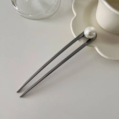 Miniatura 2 de Paquete de 2 palitos para el cabello para moños, pinzas para el cabello en forma de U, horquilla de perlas para mujer, accesorio para el cabello