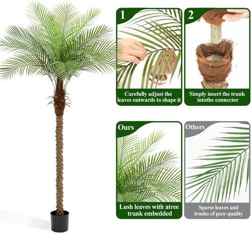 Miniatura 6 de Palmera artificial fénix de 7 pies con 15 hojas ajustables, plantas de palmera fénix sintética para patio exterior, piscina, hogar, oficina, sala