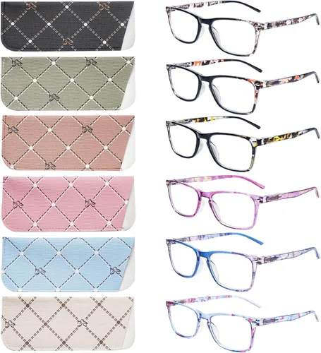 Miniatura 10 de Paquete de 6 lentes de lectura para mujeres y hombres, lentes de bisagra de resorte, bloqueo de luz azul, antifatiga ocular, lectores de computadora