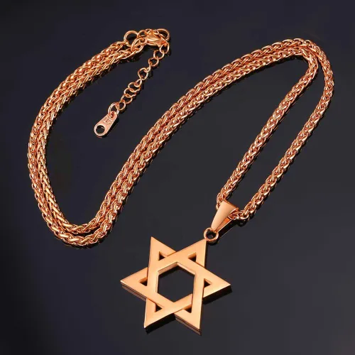 Miniatura 19 de U7 - Collar con Estrella de David para hombres y mujeres, dije hexagonal de acero inoxidable con cruz/piedra de rubí/collares clásicos judíos