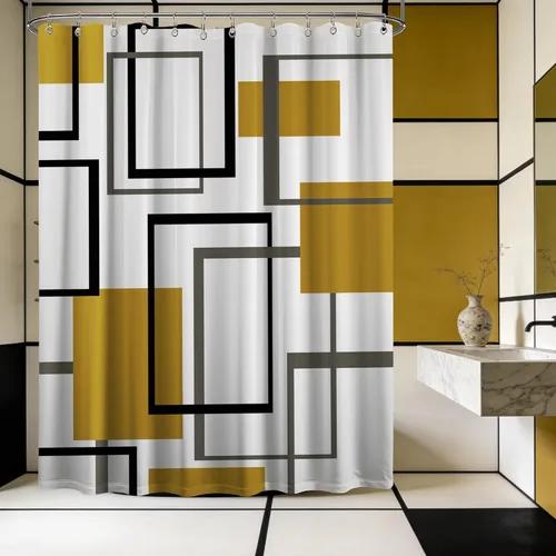 Miniatura 48 de Cortina de Ducha en Blanco y Negro Geométrica Cortinas de Ducha para Decoración de Baños de Hombres Juego de Cortina de Baño en Negro Blanco y Gris