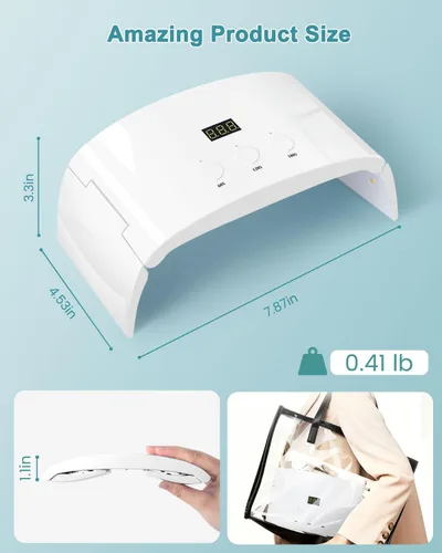 Miniatura 9 de Lámpara de uñas LED UV espaciosa secadora de luz de curado plegable para esmalte de uñas de gel (lámpara blanca pro)