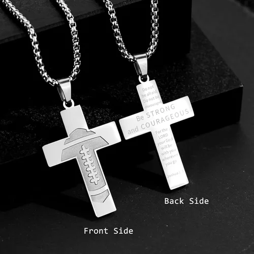 Miniatura 2 de Collar de cruz de fútbol Colgante inspirador de versículo bíblico para niños, cadena de acero inoxidable, 22 + 2 pulgadas, joyería deportiva