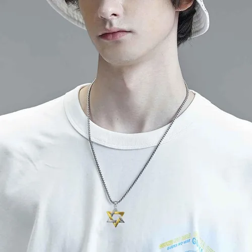 Miniatura 3 de PDTJMTG Collar judío de plata de ley con estrella de David para hombre