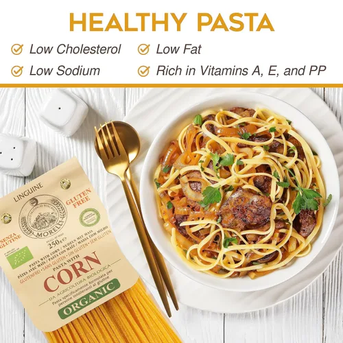 Miniatura 4 de Morelli Pasta Linguine orgánica sin gluten, pasta sin trigo hecha con maíz, fideos de maíz veganos, pasta sin gluten, pasta orgánica importada