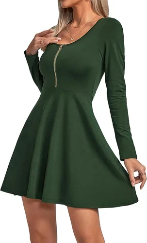 Miniatura 3 de Umenlele Vestido corto de manga larga con cuello redondo para mujer, estilo casual, fluido, con vuelo, corto