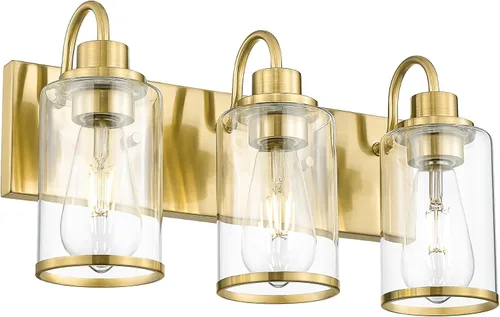 Miniatura 8 de Beionxii BX-VL01BG-3CG - Lámpara de tocador de baño, 3 lámparas doradas claras con pantalla de cristal transparente, accesorios de iluminación