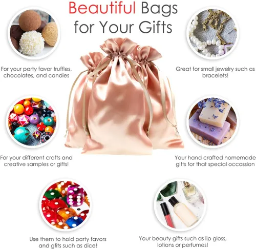 Miniatura 2 de Bolsas de satén de oro rosa con cordón para regalo y boda - 4 x 6 pulgadas, 50 por paquete Oro rosa - 4 x 6 pulgadas (paquete de 50)