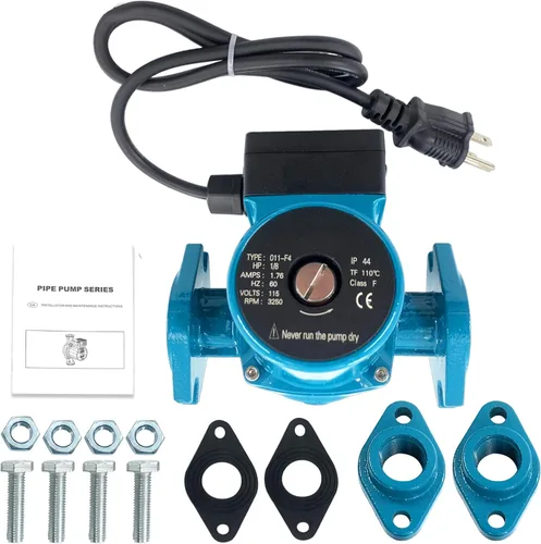 0011-F4 Hot Water Circulator Pump 1/8 HP 115V, 0–31 GPM Cast Iron Circulating Pump, Compatible with Ta-co 0011-BF4-J, Flanged Hydronic Heating Pumps
