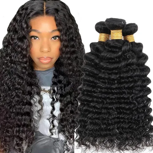 Miniatura 18 de Extensiones de cabello humano ondulado profundo, un paquete de 18 pulgadas, cabello brasileño virgen, paquetes de cabello ondulado profundo