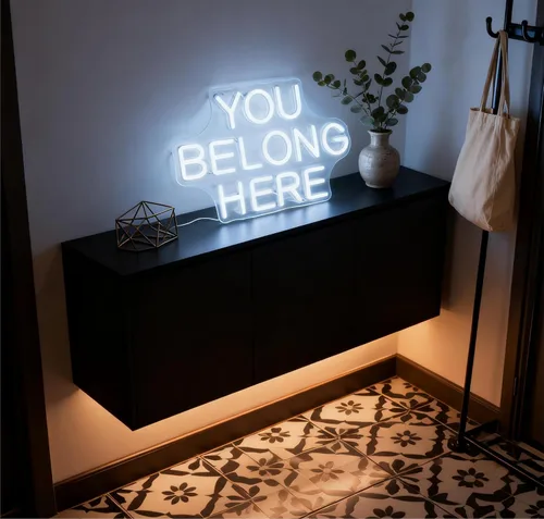 Miniatura 4 de Letrero de neón LED con texto en inglés "You Belong Here", luz de neón decorativa regulable alimentada por USB, para el hogar, sala de estar
