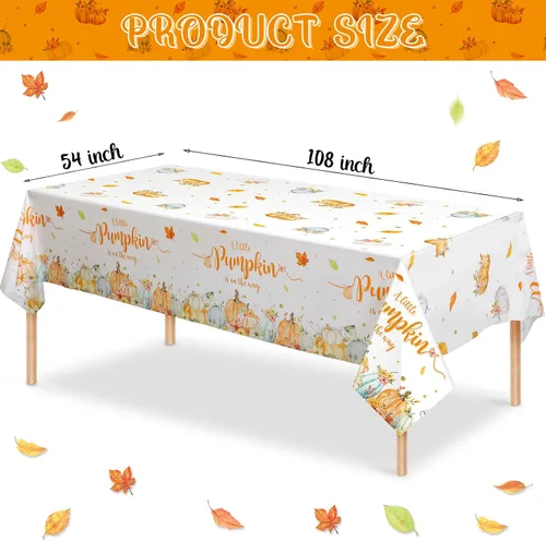 Miniatura 2 de WovWeave Paquete de 3 manteles de calabaza pequeña para decoración de fiesta de baby shower de otoño para niños y niñas, fundas de mesa para Acción