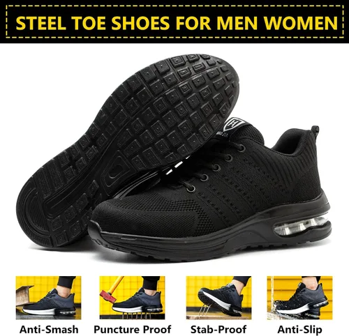 Miniatura 5 de Zapatos de punta de acero para hombres y mujeres, zapatos de trabajo ligeros y cómodos, indestructibles, antideslizantes, zapatos de seguridad