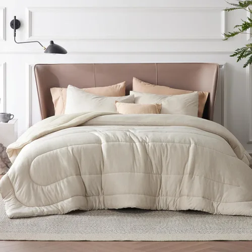 Miniatura 380 de Bedsure Juego de edredón Twin/Twin XL, ropa de cama suave beige para todas las estaciones, juego de cama teñido catiónico, 2 piezas, 1 edredón