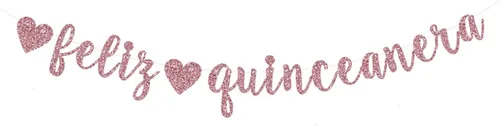 Cartel de Feliz Quinceañera, oro rosa con purpurina Happy Quinceañera/Princesa De Quince/Mis Quince 15, suministros de decoración de fiesta de