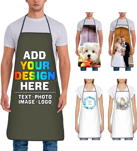 Miniatura 31 de Delantal personalizado para mujer, personalizado para añadir tu propio nombre, texto, logotipo, foto, chef, delantal de cocina para barbacoa