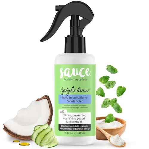 SAUCE BEAUTY Tzatziki - Acondicionador sin enjuague y desenredante en espray – Acondicionador sin enjuague para cabello rizado, cabello graso y