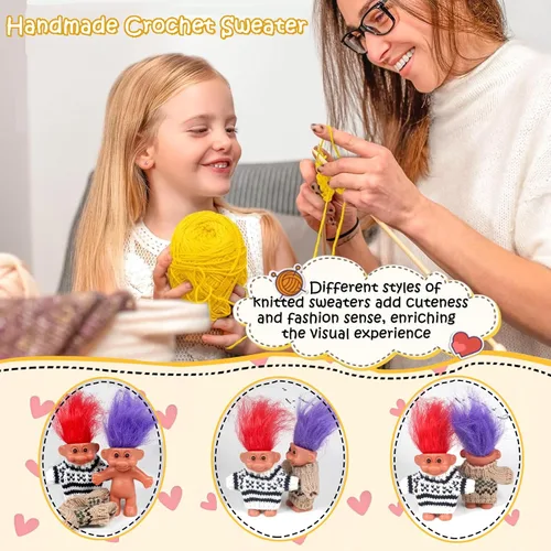 Miniatura 4 de 2 PIEZAS Muñecos Retro Lucky Troll con Suéteres Tejidos a Mano - Coloridos, Adorables, Ideales para Colecciones, Proyectos Escolares, Manualidades