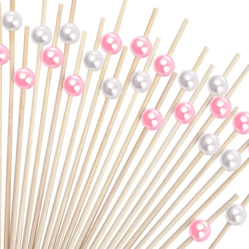 Miniatura 9 de Blulu Paquete de 200 palillos de dientes elegantes para aperitivos, brochetas de cóctel de perlas de 4.7 pulgadas para bebida, palitos con sabor a