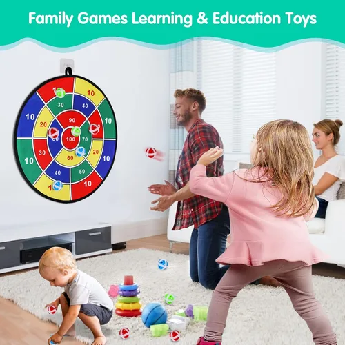 Miniatura 4 de Juego de Diana de Dardos para Niños - 29 pulgadas, Juegos de Mesa con 16 Pelotas Adhesivas, Juguetes de Verano para Interiores y Exteriores