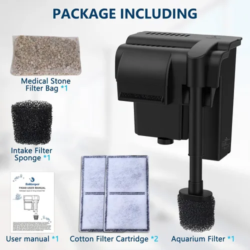 Miniatura 6 de fishkeeper Filtro de acuario ultra silencioso de 5 W 120 GPH para colgar en la parte posterior, filtro bioquímico de 4 etapas para tanque de peces