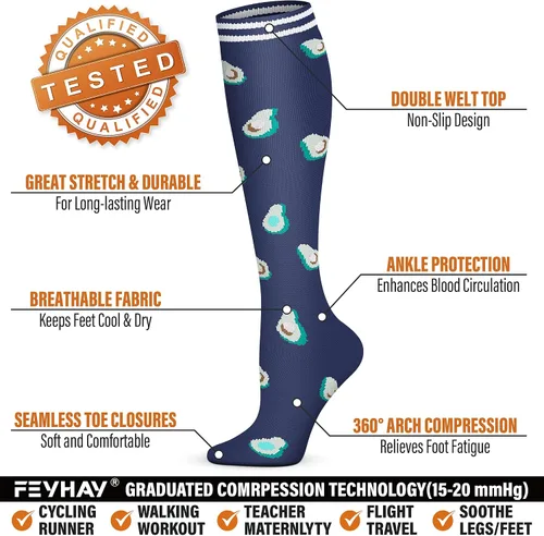 Miniatura 19 de FEYHAY Calcetines de compresión de cobre (5 pares) de 15-20 mmHg, la circulación es la mejor atlética y diaria para hombres y mujeres, correr