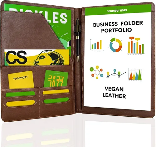 Miniatura 6 de Wundermax Cartera de piel sintética vegana con cremallera, organizador de cuaderno de negocios para currículum - Padfolio para hombres y mujeres
