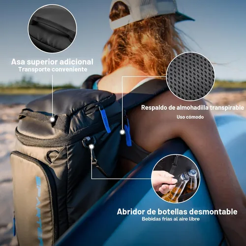 Miniatura 6 de SPARTER - Mochila enfriadora aislada a prueba de fugas para 33/49 latas, bolsa térmica con 2 compartimentos aislados, mochila de playa, viaje, Negro