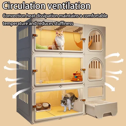 Miniatura 4 de Jaulas grandes para gatos de 2/3/4 niveles para interiores, jaula para gatos con caja de arena, villa para gatos, jaula para gatos