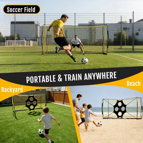 Miniatura 7 de Portería de fútbol, portería de fútbol de 12 x 6 pies para patio trasero, objetivo de precisión y conos de entrenamiento incluidos, base de metal