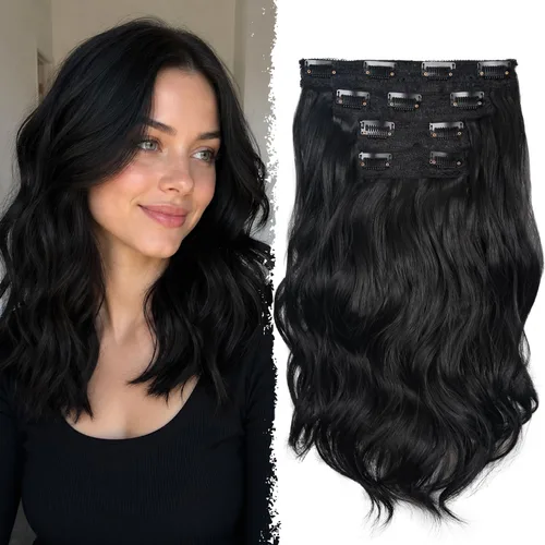 Miniatura 29 de Extensiones de cabello con clip, extensiones de cabello sintético ondulado de 14 pulgadas con clip (color: 22H10#)