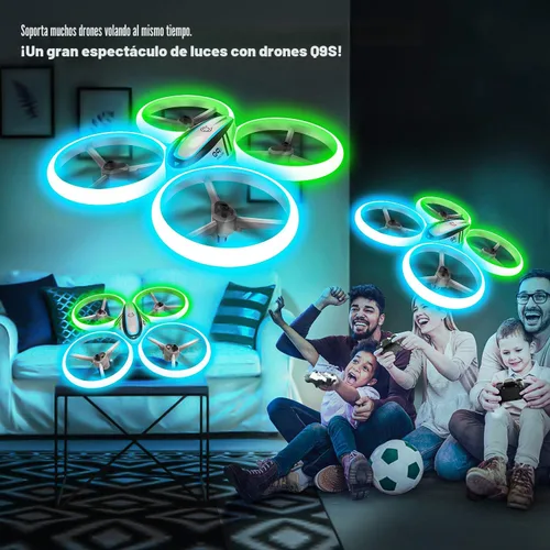 Miniatura 5 de Q9s Drones para niños, dron RC con retención de altitud y modo sin cabeza, cuadricóptero con luz azul y verde, hélice de protección completa, 2